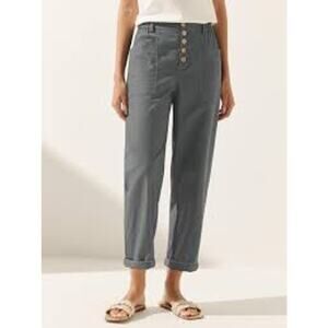 Lintico Heidi Linen Simple Button Fly Trousers Size M Gray Lagenlook Minimalist